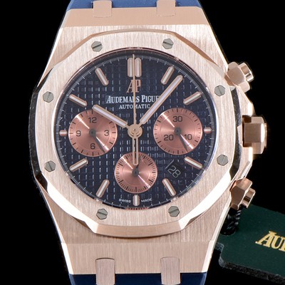 SA급 오데마피게 남성용 로얄오크 26331OR.OO.D315CR.01 크로노그래프 18K 로즈골드 네이비 와플 다이얼 신형 ETA 7750B-2 오토매틱 무브먼트 AUD0100 xx