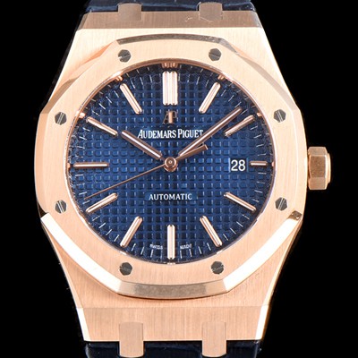 SA급 오데마피게 남성용 VIP타입 모델!!로얄오크 15450BA.OO.1256BA.02 18K 로즈골드 블루 와플 다이얼 오토매틱 무브먼트 AUD0251 xx