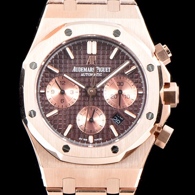 SA급 오데마피게 남성용 NEW 로얄오크 26331OR.OO.1220OR.02 18K 로즈골드 41mm 사이즈 드레스 워치!! 크로노그래프 브라운 와플 다이얼 브레이슬릿 신형 ETA 7750B-2 오토매틱 무브먼트 AUD0121 xx