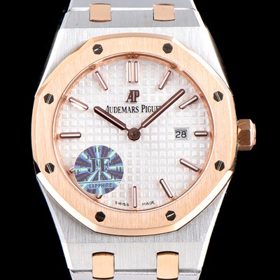 SA급 오데마피게 남성용 로얄오크 18K 로즈골드 투톤콤비 화이트 와플 다이얼 브레이슬릿 쿼츠 무브먼트 AUD0251 xx