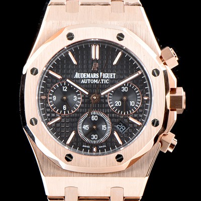 SA급 오데마피게 남성용 NEW 로얄오크 26320OR.OO.1220OR.01 18K 로즈골드 41mm 사이즈 드레스 워치!! 크로노그래프 블랙 와플 다이얼 브레이슬릿 신형 ETA 7750B-2 오토매틱 무브먼트 AUD0122 xx