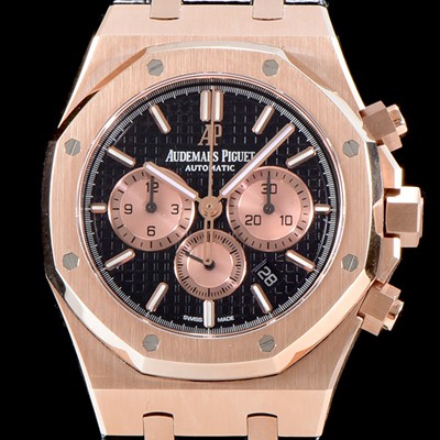 SA급 오데마피게 남성용 NEW 로얄오크 26320OR.OO.1220OR.01 18K 로즈골드 41mm 사이즈 드레스 워치!! 크로노그래프 블랙 와플 다이얼 브레이슬릿 신형 ETA 7750B-2 오토매틱 무브먼트 AUD0120 xx