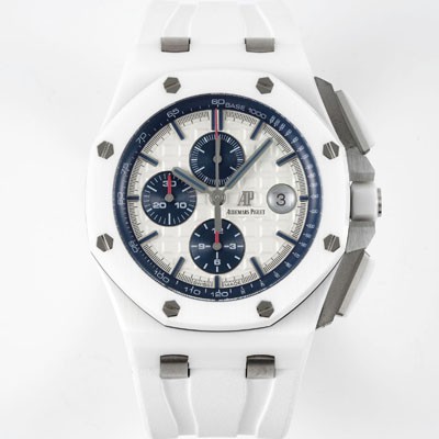 SA급 오데마피게 남성용 로얄오크 오프쇼어 26400IO.OO.A004CA.01 리얼세라믹 화이트 와플 다이얼 화이트 러버 스트랩 오토매틱 무브먼트 AUD0203 xx