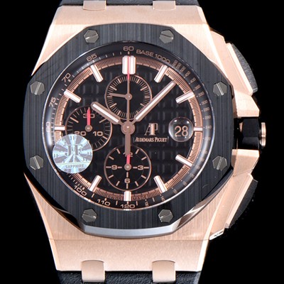 SA급 오데마피게 남성용 NEW MOVT UP!! 로얄오크 오프쇼어 26401RO.OO.A002CA.02 18K 로즈골드 블랙 세라믹 베젤 크로노그래프 블랙 와플 다이얼 오토매틱 무브먼트 AUD0200 xx