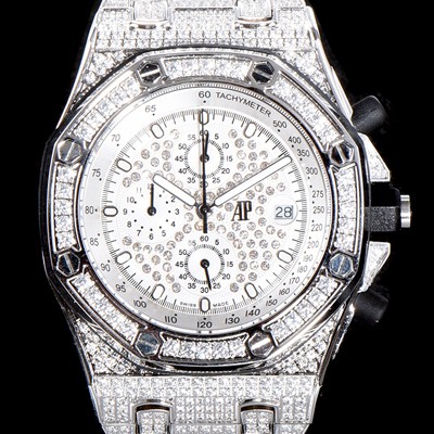 SA급 오데마피게 남성용 최고급 소재!!로얄오크 오프쇼어 26473BC.ZZ.8043BC.01 최상급쥬얼 화이트 골드 풀다이아몬드 세팅 크로노그래프 브레이슬릿 일본 수입산 VK쿼츠 무브먼트 AUD0100 xx