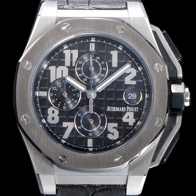 SA급 오데마피게 남성용 로얄오크 오프쇼어 26378IO.OO.A001KE.01 아놀드 리미티드 에디션 크로노그래프 블랙 와플 다이얼 스위스 쿼츠 무브먼트 AUD0104 xx