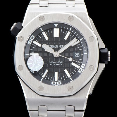 SA급 오데마피게 남성용 최고급형！로얄오크 오프쇼어 다이버 15703ST 블랙 와플다이얼 브레이슬릿 오토매틱 무브먼트 AUD0200 xx