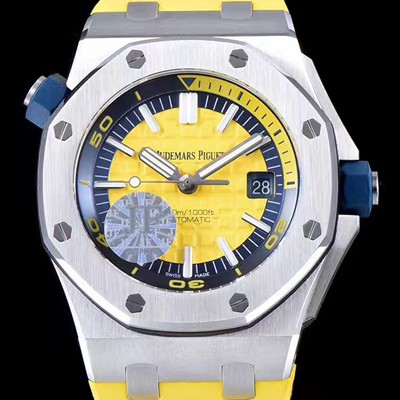 SA급 오데마피게 남성용 옐로 세라믹 다이버!!로얄오크 오프쇼어15710ST.OO.A038CA.01 옐로 와플 다이얼 오토매틱 무브먼트 AUD4450 xx