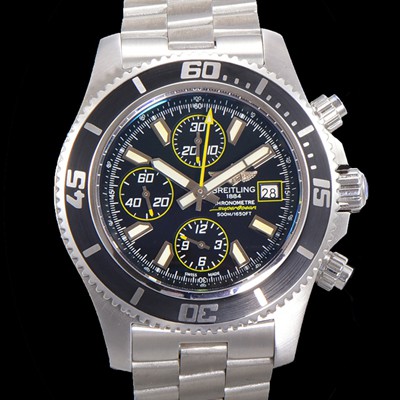 SA급 브라이틀링 남성용 에어로마린 슈퍼오션 어비스 크로노그래프 오토매틱 Eta7750-2 타입 44mm 메탈시계 블랙다이얼 bre4985 xx