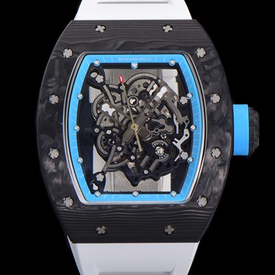 SA급 리차드밀레 남성용 RM055 NTPT 카본케이스 기계식 수동형 50미리 스켈레톤 블루다이얼 RIC09616 xx