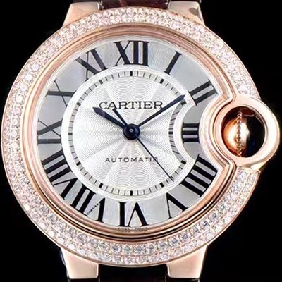 SA급 까르띠에 남성용 신형 UP!! 발롱블루 드 까르띠에 WE902055 18K로즈골드 최상급 다이아몬드 세팅 베젤 화이트 실버 썬더스트 다이얼 오토매틱 무브먼트 CAR0033 xx
