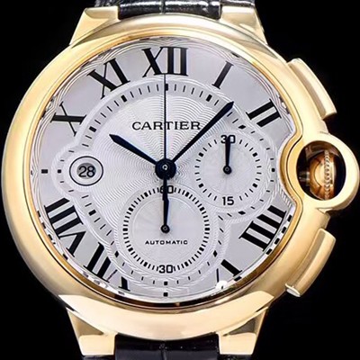 SA급 까르띠에 남성용 발롱블루 드 까르띠에 W6920007 18k 옐로골드 화이트 텍스쳐드 다이얼 크로노그래프 오토매틱 무브먼트 CAR0110 xx