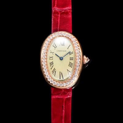 SA급 까르띠에 여성용 베누아 WJBA0031 18K로즈골드 실버 다이얼 악어가죽줄 쿼츠 무브먼트 car69353 xx