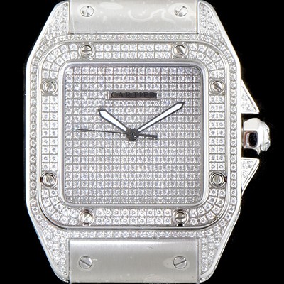 SA급 까르띠에 남성용 산토스 100 베스트 에디션 W20073X8 미듐 모델 화이트 골드 풀다이아몬드 셋팅 오토매틱 무브먼트 CAR4010 xx