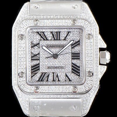 SA급 까르띠에 남성용 산토스 100 베스트 에디션 W20073X8 미듐 모델 화이트 골드 풀다이아몬드 셋팅 오토매틱 무브먼트 CAR4015 xx