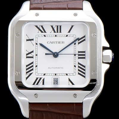 SA급 까르띠에 남성용 산토스 드 까르띠 WSSA0009 라지 모델-데이트 정품 동일 사이즈 실버 마감 오팔린 다이얼 오토매틱 무브먼트 CAR4000 xx