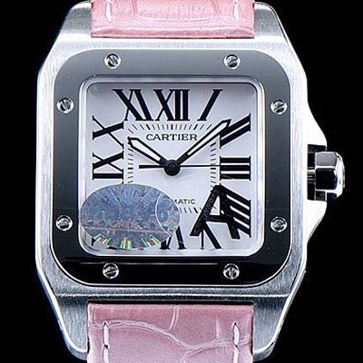SA급 까르띠에 남여공용 산토스100 W20126X8 커플용 워치 화이트 다이얼 핑크 레더 스트랩 오토매틱 무브먼트 CAR0333 xx