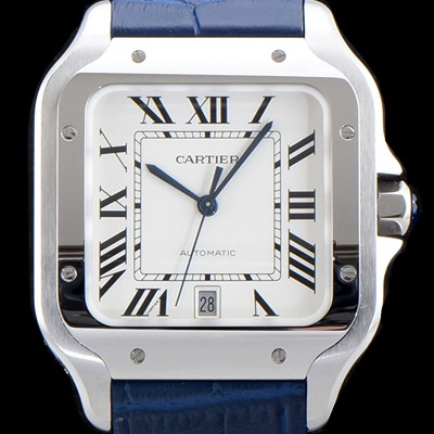 SA급 까르띠에 남성용 산토스 드 까르띠 WSSA0009 라지 모델-데이트 정품 동일 사이즈 실버 마감 오팔린 다이얼 오토매틱 무브먼트 CAR4003 xx