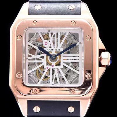 SA급 까르띠에 남성용 신상출시!!산토스 뒤몽 컬렉션 WHSA0010 18k 로즈골드 스켈레톤 다이얼 오토매틱 무브먼트 CAR0113 xx