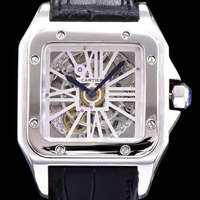 SA급 까르띠에 남성용 신상출시!!산토스 뒤몽 컬렉션 W2020018 18k 화이트 골드 스켈레톤 다이얼 오토매틱 무브먼트 CAR0110 xx