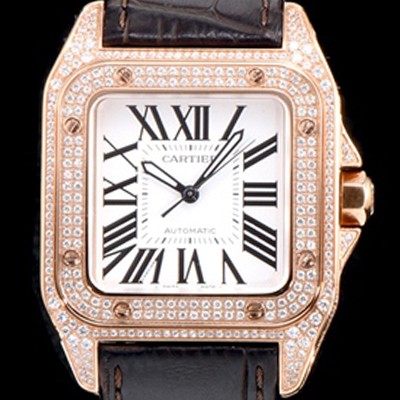 SA급 까르띠에 남여공용 산토스 100 MM 로즈골드 다이아몬드 화이트 다이얼 CAR0130 xx
