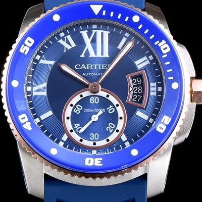 SA급 까르띠에 남성용 칼리브 드 까르띠에 W2CA0009 최신형 다이버 데일리워치 18k 로즈골드 투톤콤비 케이스 블루 세라믹 베젤 서브 세컨즈 블루 다이얼 오토매틱 무브먼트 CAR0045 xx