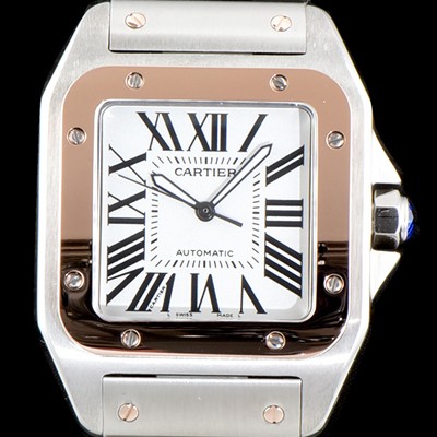 SA급 까르띠에 남성용 산토스 시리즈 100 W200728G 베스트 에디션 18k 로즈골드 투톤콤비 화이트 다이얼 브레이슬릿 오토매틱 무브먼트 CAR4004 xx