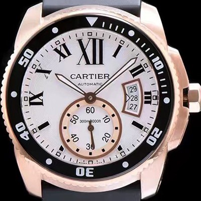 SA급 까르띠에 남성용 칼리브 드 까르띠에 로즈골드 블랙세라믹 베젤 화이트 다이얼 오토매틱 무브먼트 CAR0054 xx