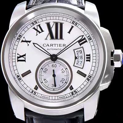 SA급 까르띠에 남성용 칼리브드 까르띠에 화이트 다이얼 블랙 레더 스트랩 오토매틱 무브먼트 CAR0018 xx
