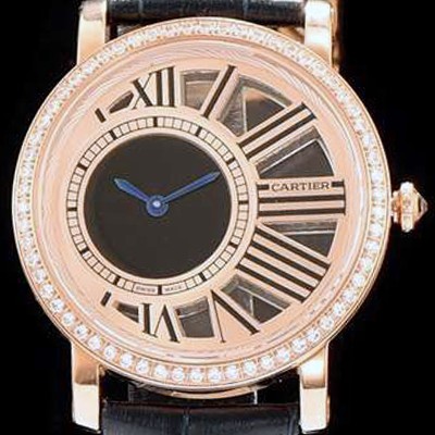 SA급 까르띠에 남성용 로통드 드 까르띠에 블랙&로즈골드 다이얼 쿼츠 무브먼트 CAR0510 xx