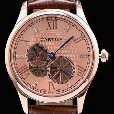 SA급 까르띠에 남성용 로통드 드 까르띠에 오토매틱 42mm 골드다이얼 CAR0041 xx