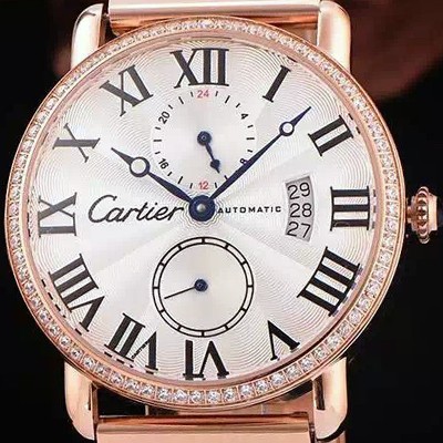 SA급 까르띠에 남성용 롱드더 까르띠에 서브 세컨즈 18k 로즈골드 쥬얼 다이아몬드 베젤 물결무늬 화이트 다이얼 블랙 로마 인덱스 스위스 ETA 2824-A2오토매틱 무브먼 CAR0301 xx