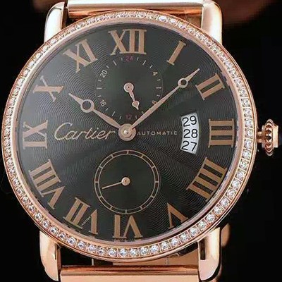 SA급 까르띠에 남성용 롱드더 까르띠에 서브 세컨즈 18k 로즈골드 쥬얼 다이아몬드 베젤 물결무늬 블랙 다이얼 골드 로마 인덱스 스위스 ETA 2824-A2오토매틱 무브먼 CAR0300 xx