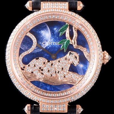 SA급 까르띠에 남성용 팬더 오 끌레르 드 륀 드 까르띠에 HPI00712 18K 로즈골드 하이 쥬얼 세팅 픽첼 다이얼 스위스 쿼츠 무브먼 CAR0012 xx