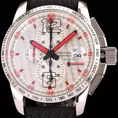 SA급 쇼파드 남성용 클레식 레이싱 밀레 밀레밀리아 1000 모델 크로노그래프 화이트 다이얼 일본산 쿼츠 무브먼 CHO0414 xx