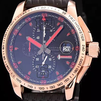 SA급 쇼파드 남성용 클레식 레이싱 밀레 밀레밀리아 1000 모델 크로노그래프 18k 로즈골드 블랙 다이얼 일본산 쿼츠 무브먼 CHO0450 xx