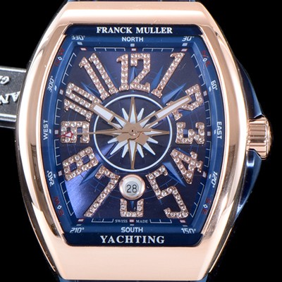 SA급 프랭크 뮬러 남성용 마스터 컴플리케이션 V45 SC DT YACHTING 5N 뱅가드 요팅!! 고급스러운 18K로즈골드 케이스 블루 다이얼 스위스 ETA 2824-A2오토매틱 FRA0450 xx
