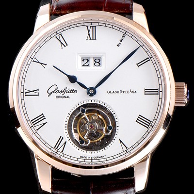 SA급 글라슈테 오리지날 남성용 세나토 1-94-03-05-04-30 18K 로즈골드 데이트 투르비옹 화이트 다이얼 아시안 투어빌론 탑재 무브먼트 GLA4220 xx