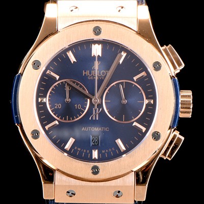 SA급 휴블렛 남성용 클레식 퓨전 521.OX.2610.LR 18K 로즈골드 케이스 크로노그래프 블루 다이얼 오토매틱 무브먼트 HUB4202 xx