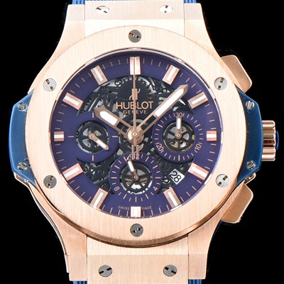 SA급 휴블렛 남성용 New pgrade!!빅뱅 341.PB.131.RX 18K 로즈 골드 크로노그래프 44MM 블루&스켈레톤 다이얼 수정형 ETA 7750 오토매틱 무브먼트 HUB0230 xx