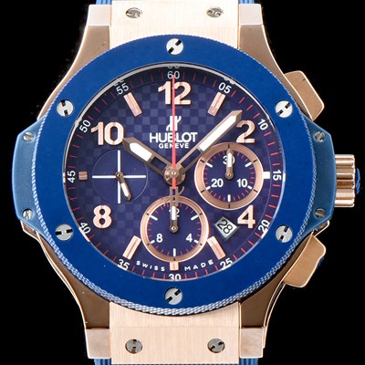 SA급 휴블렛 남성용 New pgrade!!빅뱅 341.PB.131.RX 18K 로즈 골드 크로노그래프 44MM 블루 카본 피버 다이얼 수정형 ETA 7750 오토매틱 무브먼트 HUB0235 xx