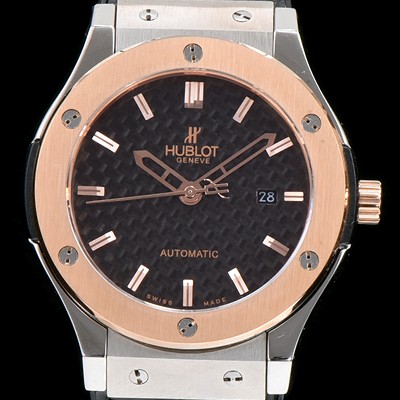 SA급 휴블렛 남성용 클레식 퓨전 511.NO.1180.LR 18K 로즈골드 투톤콤비 케이스 블랙 텍스쳐드 다이얼 오토매틱 무브먼트 HUB0200 xx