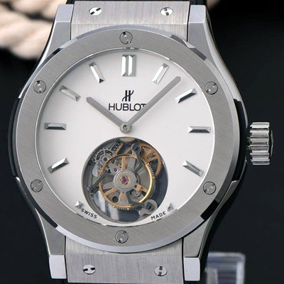 SA급 휴블렛 남성용 솔로 뱅 투어빌론 화이트 다이얼/세라믹 베젤 화이트다이얼 HUB1054 xx