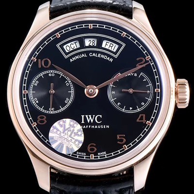 SA급 아이더블유씨 남성용 포르투기즈 애뉴얼 캘런더 로즈골드 IW503504 블랙 다이얼 IWC0200 xx
