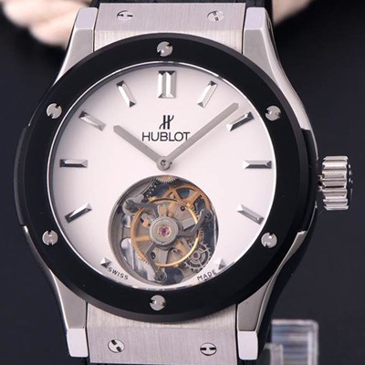 SA급 휴블렛 남성용 솔로 뱅 투어빌론 화이트 다이얼/세라믹 베젤 화이트다이얼 HUB1052 xx