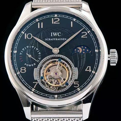 SA급 아이더블유씨 남성용 포르투기즈 투어빌론 문페이즈 파워리져브 실버 인덱스 블랙 다이얼 스틸 메쉬 브레이슬릿 IWC0212 xx