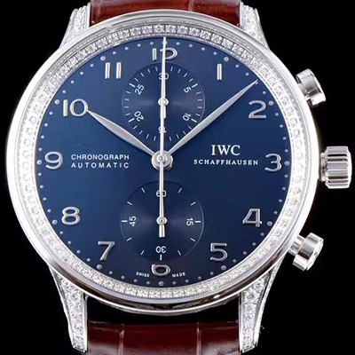 SA급 아이더블유씨 남성용 포르투기즈 쥬얼버젼 오토메틱 크로노그래프 다이아몬드 블루 다이얼 IWC4142 xx