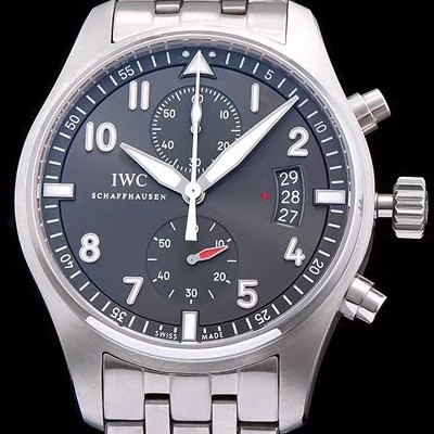SA급 아이더블유씨 남성용 파일럿 스핏파이어 IW387804 크로노그래프 진 그레이 다이얼 브레이슬릿 오토매틱 무브먼트 IWC0141 xx