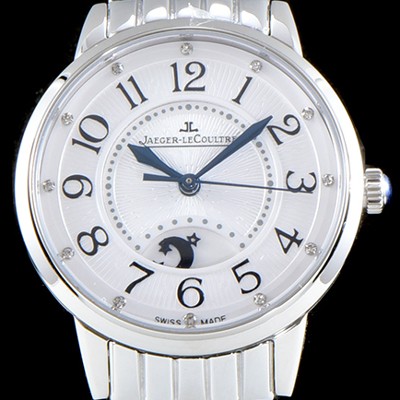 SA급 예거르꿀르뜨 남성용 랑데부 나잇&데이 3448110  미디엄 레이디 워치!! 문페이즈 화이트 기요셰 다이얼 오토매틱 무브먼트 JAG0451 xx