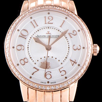 SA급 예거르꿀르뜨 남성용 랑데부 나잇&데이 3442130 미디엄 레이디 워치!! 브릴리언트 컷 다이아몬드 고급스러운 18K로즈골드 케이스 문페이즈 화이트 기요셰 다이얼 오토매틱 무브먼트 JAG0452 xx